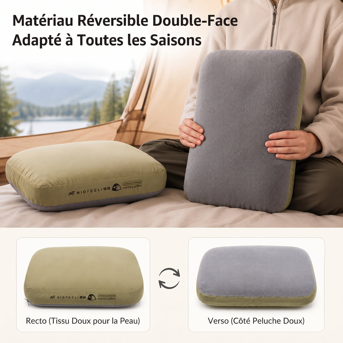 NIOFEEL | Oreiller de Camping Ergonomique Compact
